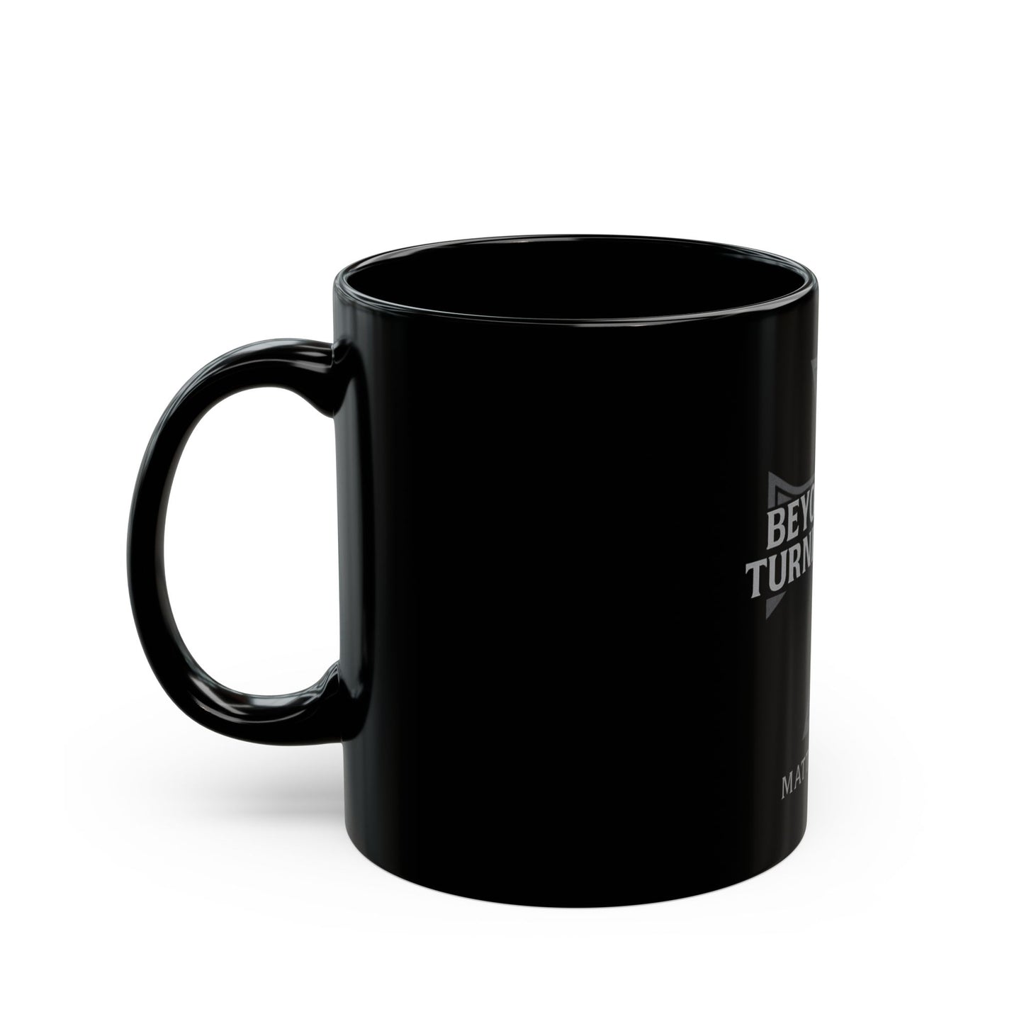 Inspirational Black Mug - Beyond the Turning Point, Motivational Coffee Cup, Christian Gift, Faith-Inspired Drinkware, Bible Verse Mug